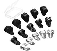 Pderlous 15 Piezas de PúAs de Guitarra, Anillo de PúAs de Pulgar, PúAs de Dedo de Acero Inoxidable para Guitarra AcúStica, Bajo de Banjo (Negro + Plateado)