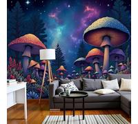 pdghsdkgjh con efecto 3D Bosque misterioso Póster no tejido Bosque de setas fantásticas XL Papel pintado no tejido Azul oscuro Papel pintado de pared Sala de estar, 350cmx256cm