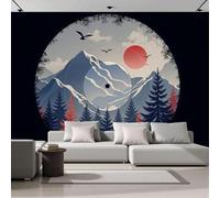 pdghsdkgjh Papel pintado fotográfico con efecto 3D, decoración de pared, vinilos, montañas, bosques, papel pintado de tela de seda - Art Panorama Wall Decor, azul y rojo, 350 cm x 256 cm