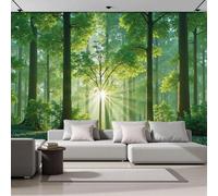 pdghsdkgjh Papel pintado fotográfico de seda, escena de bosque natural, efecto 3D verde esmeralda, luz solar filtrándose entre las hojas, decoración de pared para salón, 400 cm x 280 cm
