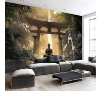 pdghsdkgjh Papel pintado fotográfico Escena de escultura de piscina Efecto 3D Decoración de pared de estilo zen oriental, dorado Para salón dormitorio despacho, 430cm x 300cm