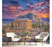 pdghsdkgjh Papel pintado infantil con fotomural de arquitectura antigua para salón, papel pintado no tejido con diseño de templo griego para cocina, revestimiento de pared azul, 250 cm x 175 cm.