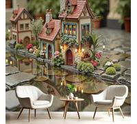 pdghsdkgjh Papel tapiz fotográfico 3D, entorno rural, casas, cuento de hadas, el mundo, tela de seda, dormitorio, sala de estar, decoración de pared de fondo de TV, 400 cm x 280 cm