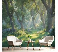 pdghsdkgjh Papel tapiz fotográfico con árboles altos, luz solar, luces y sombras, efecto 3D, escena de bosque natural, verde esmeralda, para sala de estar, dormitorio, oficina, 400 cm x 280 cm