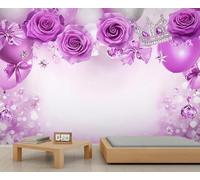 pdghsdkgjh Rosa morada, corona, papel tapiz para niñas, globo, lazo, para niñas, dormitorio, sala de estar, fondo de TV, decoración, póster, 430 cm x 300 cm