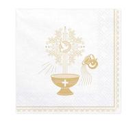 PDL Servilletas de primera comunión, confirmación, bautizo, confirmación, color blanco, dorado, cáliz, 20 unidades, decoración de mesa
