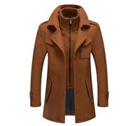 pdodo Abrigo de hombre corto de lana para invierno, corte regular, estilo casual o de negocios, abrigo largo, cálida chaqueta de lana con solapas, abrigo de cachemira de un solo color, camel, XXL