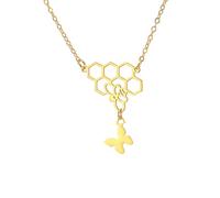 PDOUSELF Collar de abeja para mujer, collar de acero inoxidable con dije de abeja y mariposa, 20, Acero inoxidable, No es una piedra preciosa