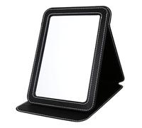 PDOZV Espejo de escritorio plegable, 6.5 x 8.9 pulgadas, portátil, ajustable, rectangular, cubierta de borde de poliuretano, espejo de mesa con soporte para viajes, camping, hogar (negro)