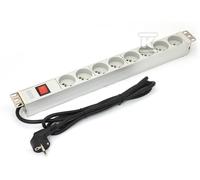 Power Distribution Unit (PDU) for 19" Rack, 8x Type E sockets, 1.8m, 1x Schuko plug, 16A, on/off switch, aluminum