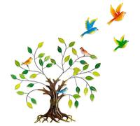 Pduoduo Decoración metálica para pared con motivo del árbol de la vida,hojas verdes y colibríes.Un regalo inspirador para tu hogar o jardín.24.4 inch de diámetro