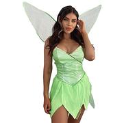 PDYLZWZY Disfraz de hada para mujer, diseño de campana, disfraz de cosplay con alas, fiesta de Navidad, verde, L