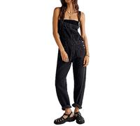 PDYLZWZY Monos de mezclilla para mujer, ajuste holgado, peto clásico, pantalones vaqueros casuales, mono elástico de mezclilla, overol, pantalones vaqueros cónicos, Balck, XL