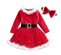 PDYLZWZY Niños Niño Bebé Niñas Vestido de Navidad Rojo Terciopelo Manga Larga sin Mangas Papá Noel Vestido de Navidad Conjunto de Vestir, rojo, 2-3 Años