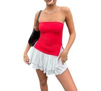 PDYLZWZY Top bandeau sin tirantes para mujer, sin mangas, espalda descubierta, corte ajustado, parte superior tubular, dobladillo asimétrico, Y2K, rojo, M