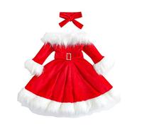 PDYLZWZY Traje de Navidad para Recién Nacido, Vestido de Terciopelo Rojo, Mangas Largas, Diadema, Conjunto de Papá Noel, Rojo #1, 6-7 Años