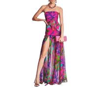 PDYLZWZY Vestido corto sin tirantes para mujer, sin espalda, de malla, estampado de leopardo tropical, con abertura alta, para fiesta de noche, morado, S
