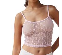 PDYLZWZY Y2K Streetwear - Camiseta de tirantes para mujer, de malla transparente, con bordado de encaje, cuello cuadrado, sin mangas, Rosa., L