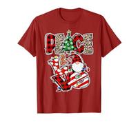 Peace and Love Xmas Elements Graphic Christmas GNOME Women Camiseta