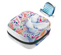 Peace Dove and Colorful Flowers - Bolsa de almacenamiento de servilletas sanitarias, bolsa grande para copa menstrual con cremallera, bolsa para almohadillas de período, para guardar panty forros,
