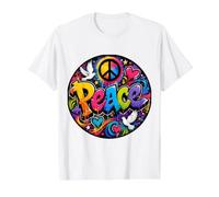 Peace Graffiti Colores Brillantes Felices, alegres, artísticos Camiseta gráfica económica, Hombre, Blanco, L