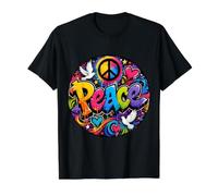 Peace Graffiti Colores Brillantes Felices, alegres, artísticos Camiseta gráfica económica, Hombre, Negro, S