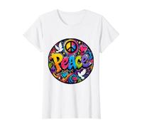 Peace Graffiti Colores Brillantes Felices, alegres, artísticos Camiseta gráfica económica, Mujer, Blanco, XL