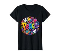 Peace Graffiti Colores Brillantes Felices, alegres, artísticos Camiseta gráfica económica, Mujer, Negro, XS