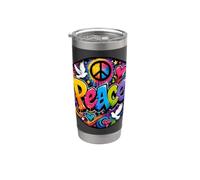 Peace Graffiti Colores brillantes felices, alegres, artísticos Vaso térmico de acero inoxidable de doble pared