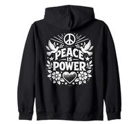 Peace Is Power Dove Peace Sign Floral Heart Retro Positivo Sudadera con Capucha
