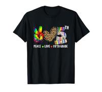 Peace Love 5th Grade, Leopard Tie Dye Pencil Design Teacher Camiseta