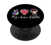 Peace Love Adelita Mexican Pride Mexico Paz Amor Adelita PopSockets PopGrip Adhesivo