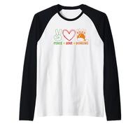 Peace Love Bowling Retro Bowler Bowling Player Ball and Pins Camiseta Manga Raglan