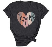 Peace Love - Camisetas hippie para mujer, diseño de amor y paz, estilo casual, holgadas, hippy, ajuste holgado, para salir de los años 70, a la moda, linda, manga corta, verano, gris, XXL