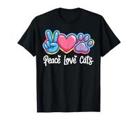 Peace Love Cats con Estampado Floral, Pata de Gato, Gato, mamá, Lindo día de la Paz Camiseta