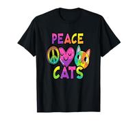 Peace Love Cats Expresión colorida Camiseta