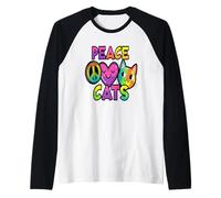 Peace Love Cats Expresión colorida Camiseta Manga Raglan