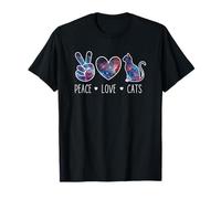 Peace Love Cats Galaxy Art, Bonito diseño de Estilo Retro para Amantes de los Gatos Camiseta