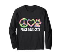Peace Love Cats Leopardo Gatos Dueño de Gatitos Amantes de Gatos Manga Larga