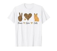 Peace Love Cats Leopardo Gatos Dueño de Gatitos Amantes de Gatos Mujeres Camiseta