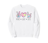 Peace Love Cats Pastel Acuarela Amante de los Gatos Retro Animal Art Sudadera