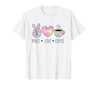 Peace Love Coffee Retro Acuarela Mano Corazón Taza Gráfico Camiseta