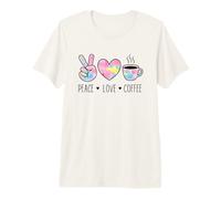 Peace Love Coffee Retro Acuarela Mano Corazón Taza Gráfico Camiseta Premium