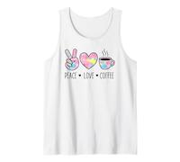 Peace Love Coffee Retro Acuarela Mano Corazón Taza Gráfico Camiseta sin Mangas