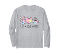 Peace Love Coffee Retro Acuarela Mano Corazón Taza Gráfico Manga Larga