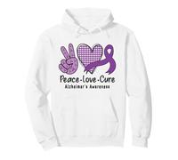 Peace Love Cure Alzheimer's Awareness Purple Ribbon Support Sudadera con Capucha