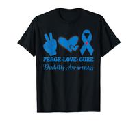 Peace Love Cure Tipo 1 Diabetes Awareness T1D Blue Ribbon Camiseta gráfica económica