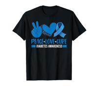 Peace Love Cure Tipo 1 Diabetes Awareness T1D Blue Ribbon Camiseta gráfica económica