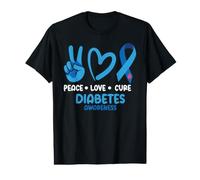 Peace Love Cure Tipo 1 Diabetes Awareness T1D Blue Ribbon Camiseta gráfica económica