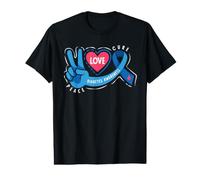 Peace Love Cure Tipo 1 Diabetes Awareness T1D Blue Ribbon Camiseta gráfica económica